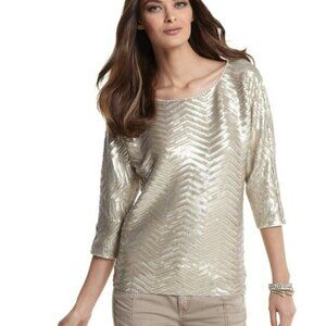 NWT New $128 White House Black Market Zig Zag Sequin Dolman Shirt Top Size M